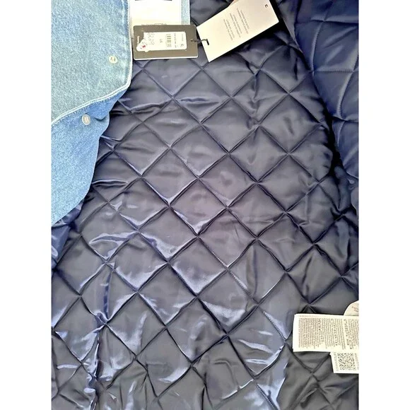 Tommy Jeans Women's Denim Snap-Front Cotton Letterman Jacket Blue Jean L - Picture 11 of 12